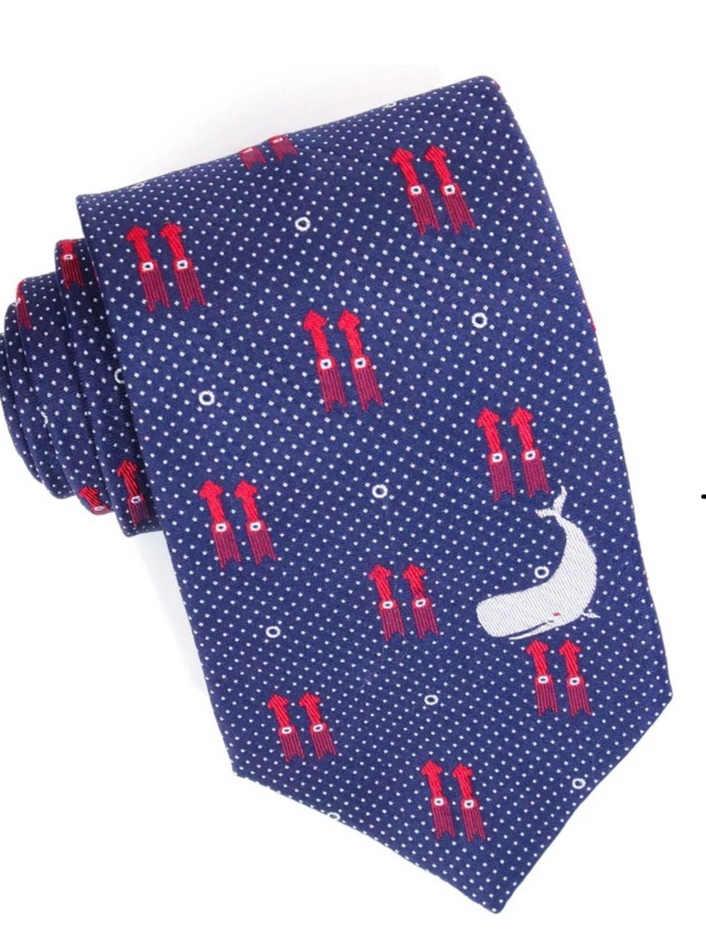 Soxfords Handmade Navy Silk Tie with Squid and Whale Pattern